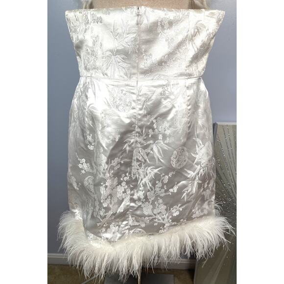 Sau Lee Jayde Sateen Jacquard Feather Hem Ivory White Mini Dress Size 14 - Picture 7 of 13